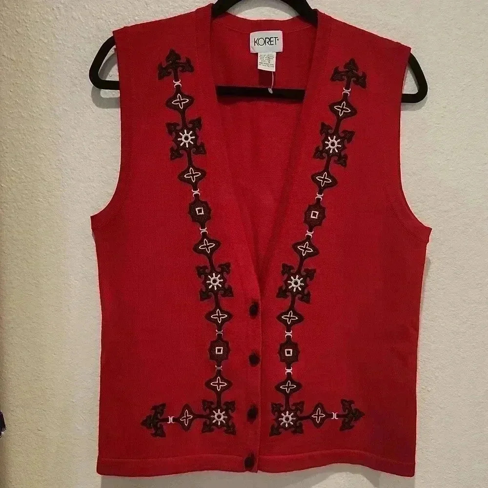 Koret Vintage Wool Blend Knit Embroidered Sweater Vest Size S